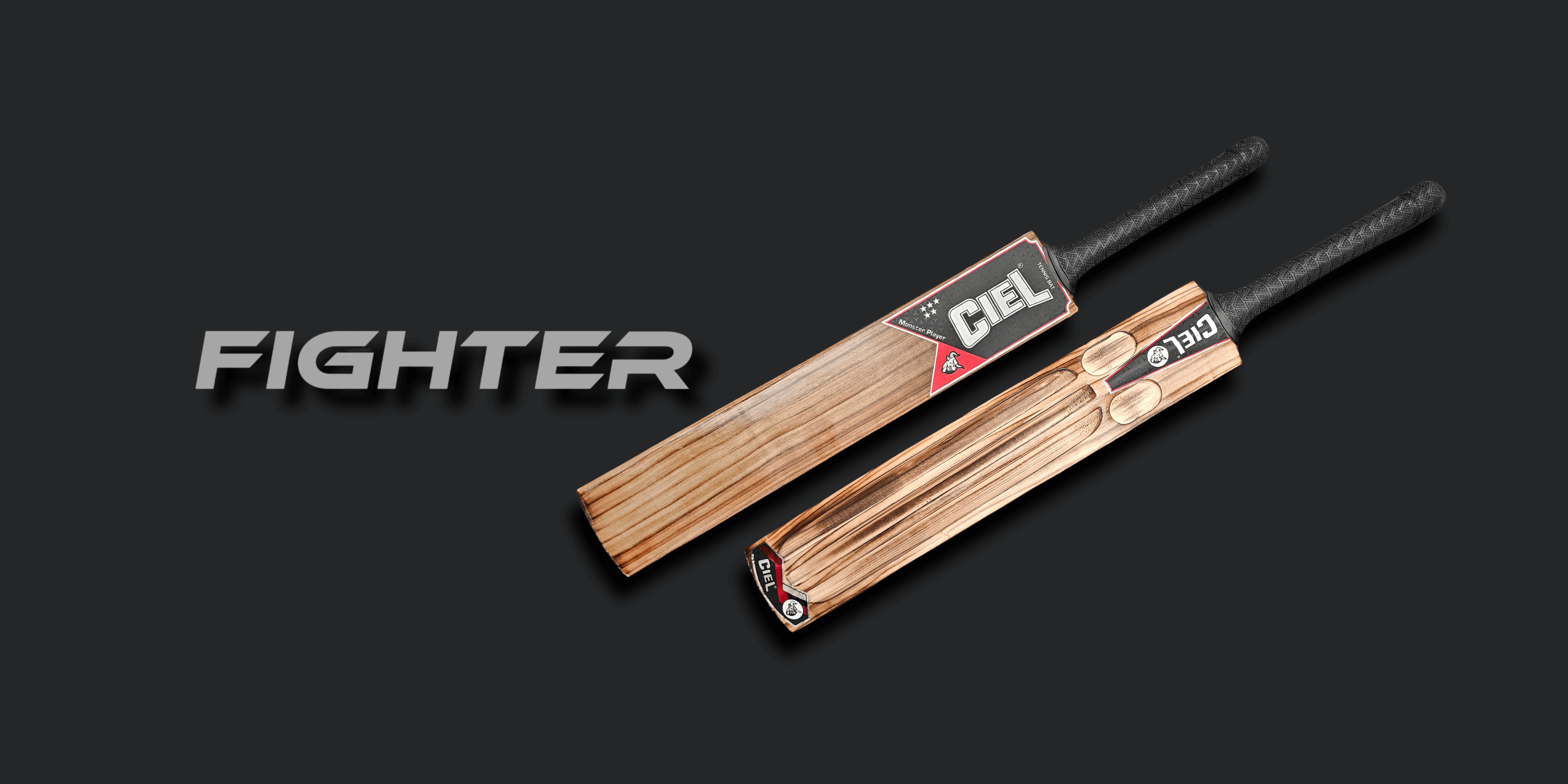 Fighter Edition Grade 1+ Kashmir Willow Tennis Bat – Desktop hero banner showcasing aggressive design, thick edges, and superior power for hard tennis ball cricket.