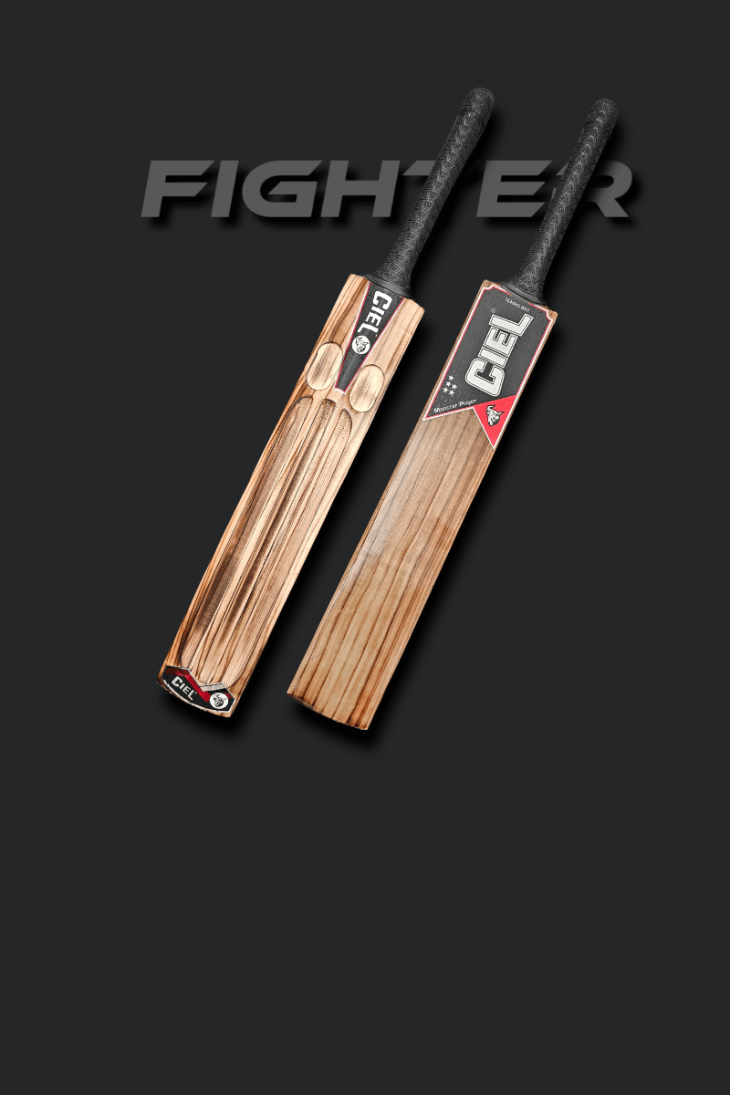 Fighter Edition Grade 1+ Kashmir Willow Tennis Bat – Mobile hero banner showcasing aggressive profile, thick edges, and solid punch for hard tennis ball cricket.