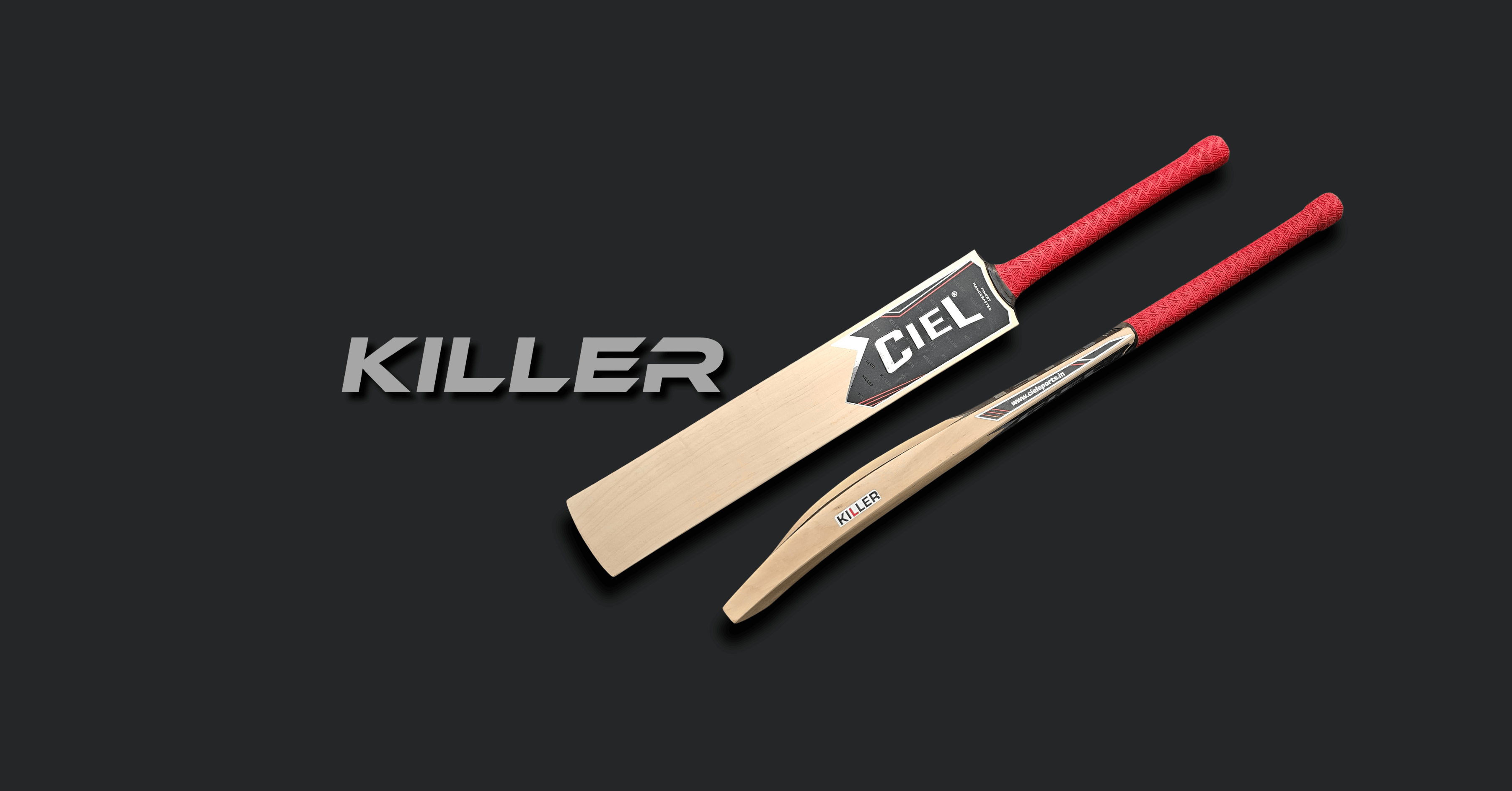 Killer Edition Leather Cricket Bat with powerful profile and premium finish displayed on Ciel Sports hero banner