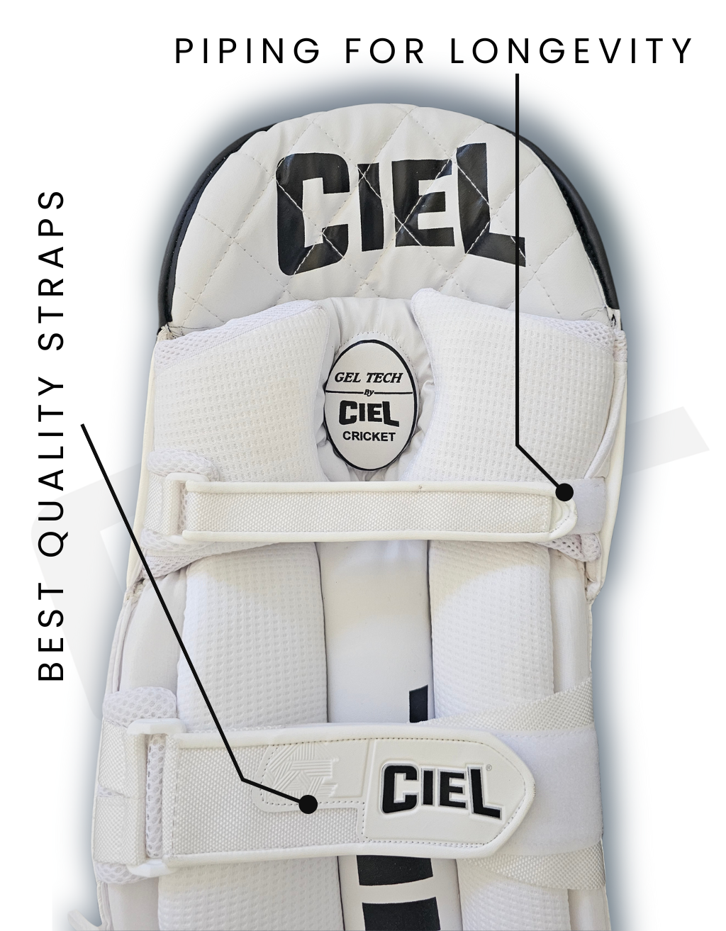 Close-up of Killer cricket leg guard back showing premium straps and durable piping for long-lasting performance