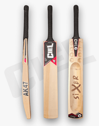 All views of Sixer Edition Hard Tennis Cricket Bat including front, side with 45mm edges, and back with scoop profile made from rare top-grade Kashmir willow