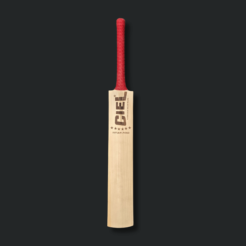 Titan Pro Player Grade English Willow Leather Bat – Menu thumbnail image representing elite craftsmanship, player-grade quality, and powerful performance for leather ball cricket with black background.