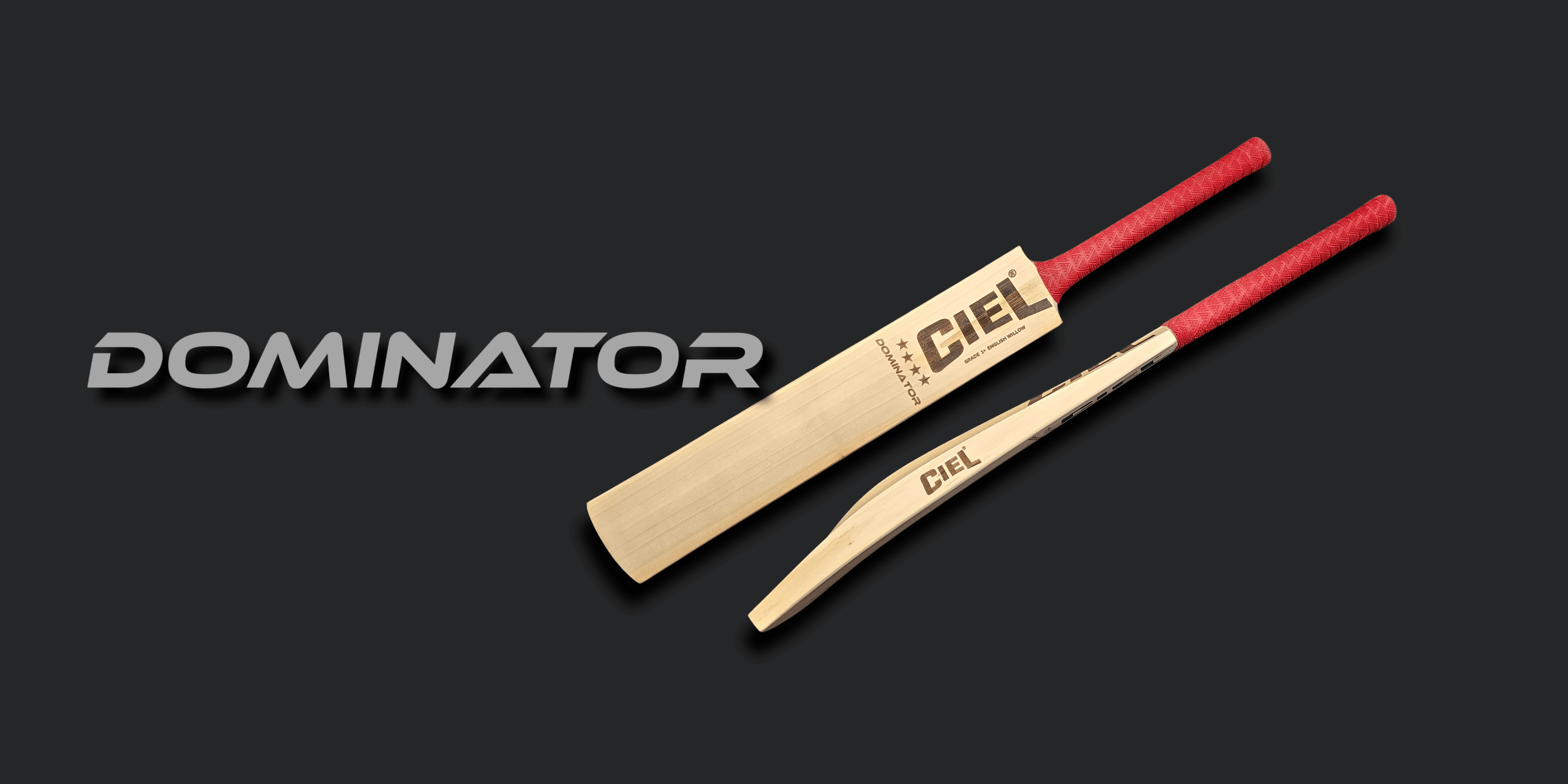 Dominator Grade 1+ English Willow Bat – Desktop hero banner showcasing top-grade craftsmanship, powerful performance, and perfect balance for leather ball cricket.