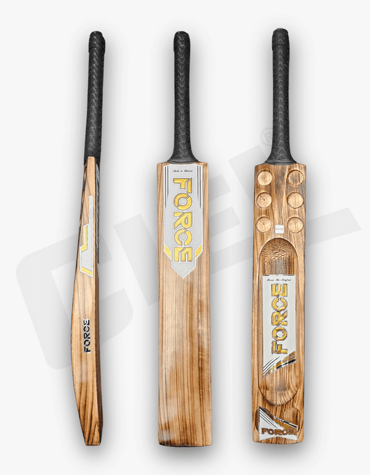 Gladiator Burn Player Grade English Willow Bat – Featuring all three views (side, back, and front), showcasing the premium construction, powerful profile, and superior craftsmanship designed for peak leather ball cricket performance.