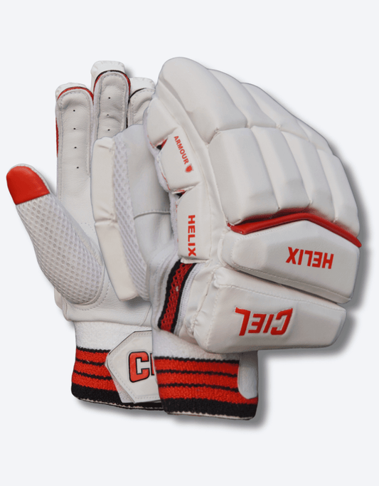 helix split finger cricket batting gloves white red
