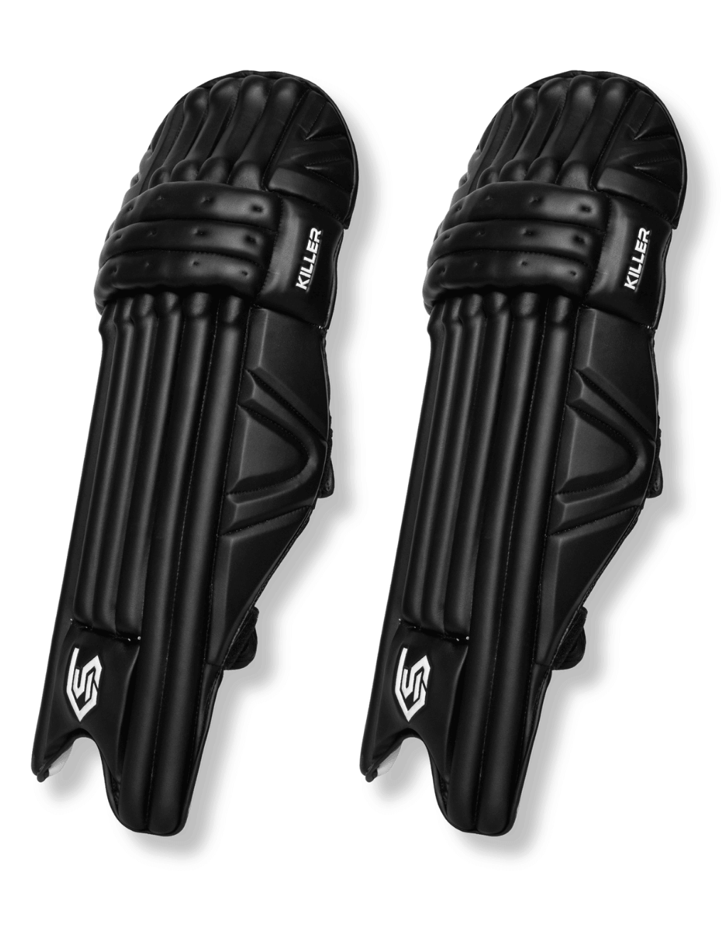 Killer Edition cricket batting pads in black — pair shown front-on — Ciel Sports Meerut