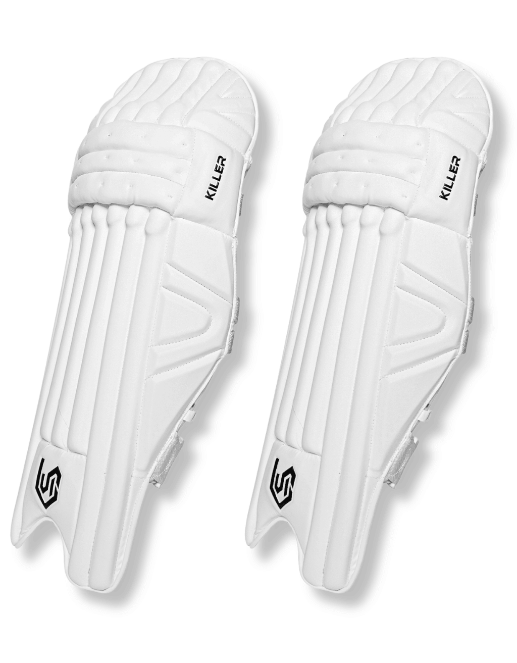 Killer Edition cricket batting pads in white — pair shown front-on — Ciel Sports Meerut