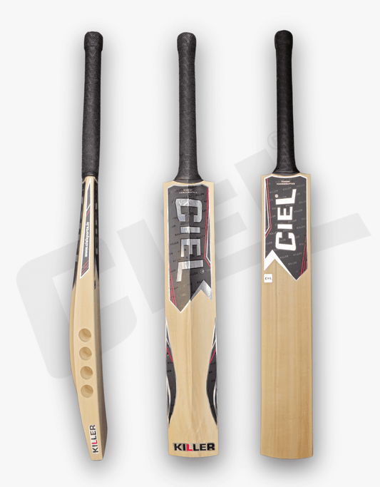 Killer Edition Hard Tennis Bat – Side, front, and back profiles showcasing its premium build, offering exceptional performance for hard tennis ball cricket.