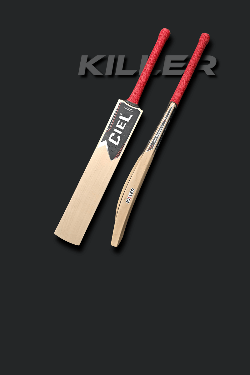 Killer Edition hard tennis cricket bat banner showing front and side profile of two bats – mobile view – Ciel Sports