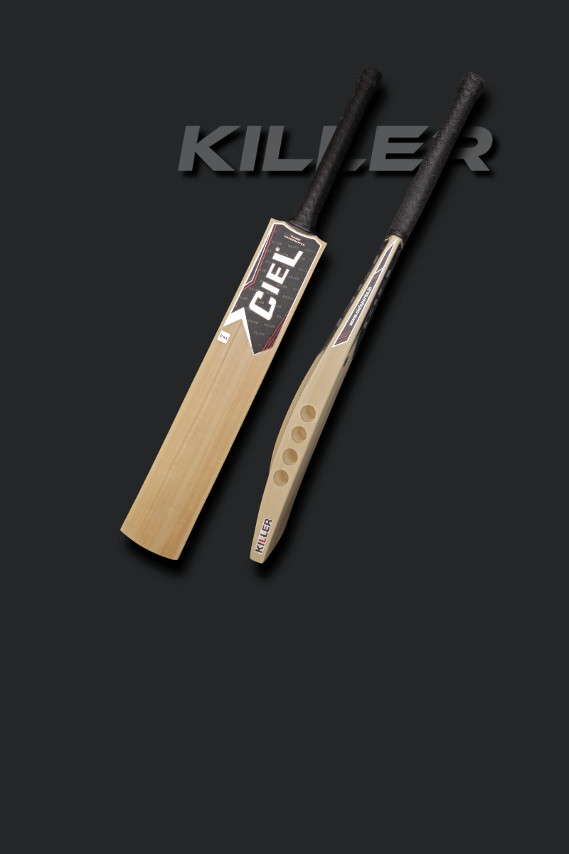 Killer Edition Tennis Cricket Bat featured on mobile hero banner by Ciel Sports, designed for hard tennis ball power hitters