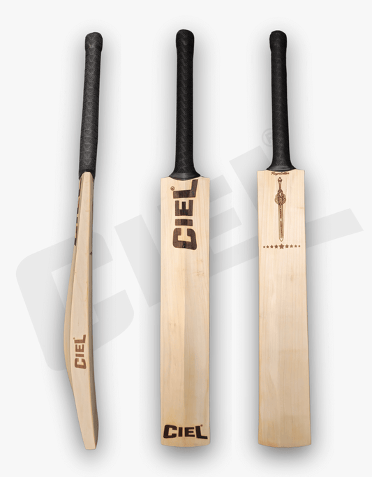 Player Edition Bat – Showcasing side, back, and front profiles, highlighting its expert craftsmanship, balanced design, and suitability for professional cricket players.