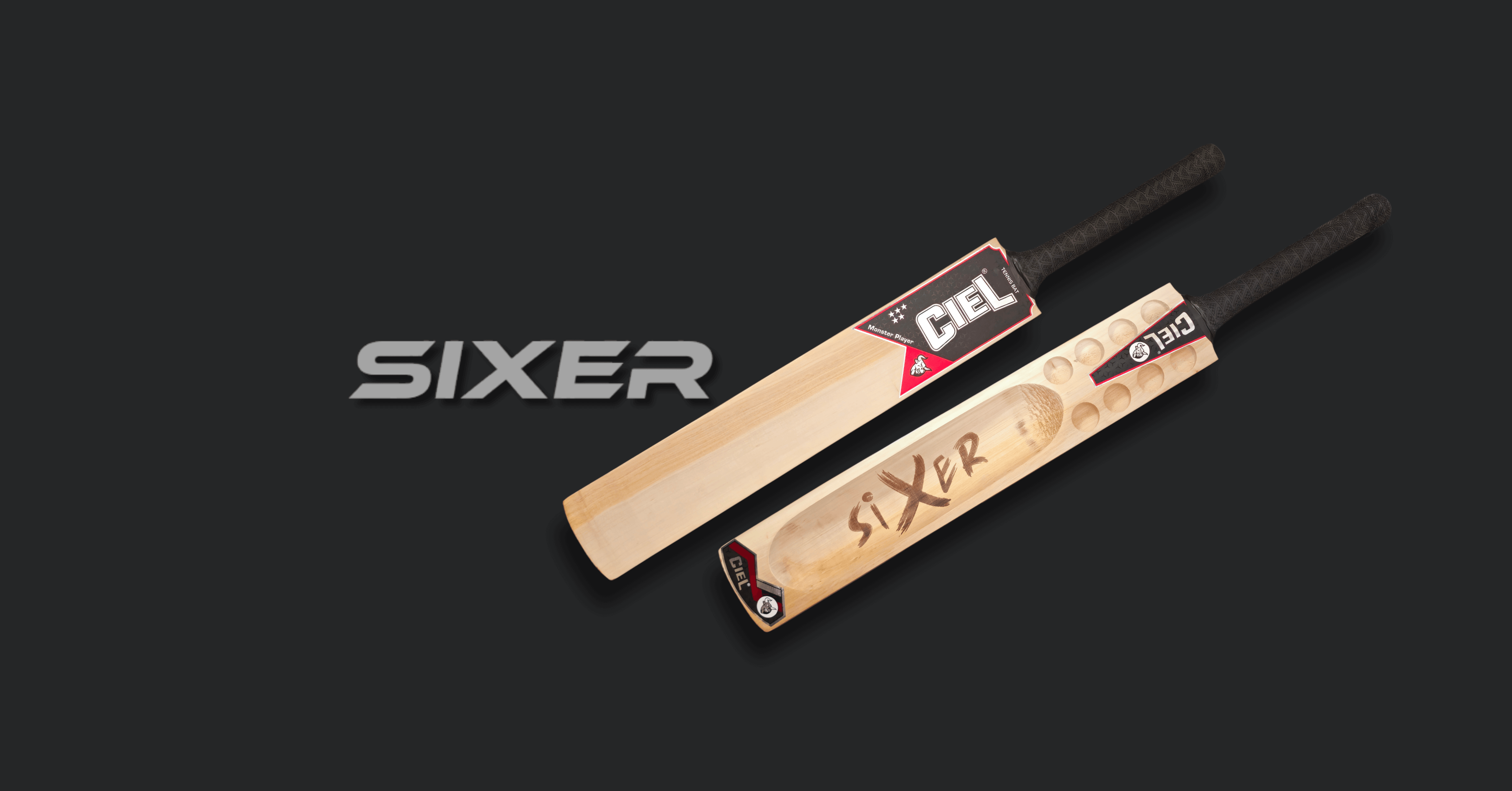 Sixer Edition Hard Tennis Cricket Bat Banner - Desktop View with Powerful Design and Profile