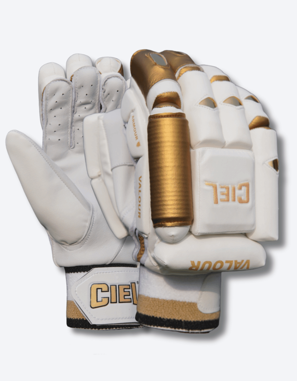 valour split finger cricket batting gloves white gold